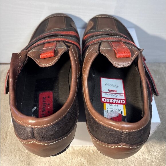 Robert Wayne Shoes Mens Size 7 Brown Leather Casual Sneakers Red & Black Straps - Picture 8 of 12